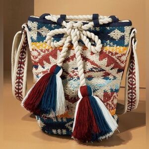 Ruggine Bohemian Bucket Shoulder Bag Najavo Pattern Handwoven Cotton NWT